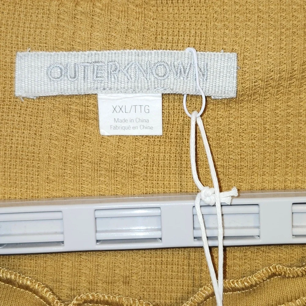 Outerknown Hightide Henley Mens XL Mustard Yellow Waffle Knit‎ Long Sleeve Shirt